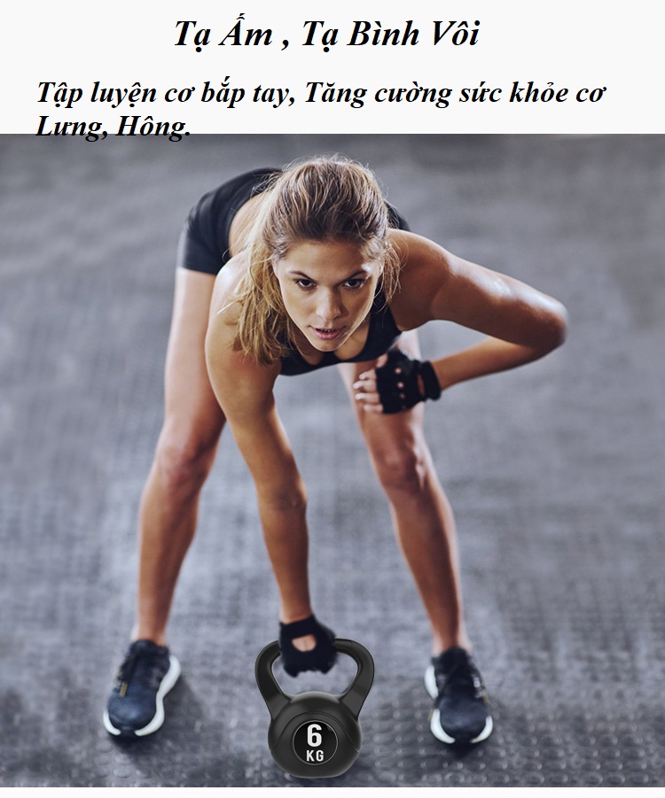 Tạ Bình Vôi 6KG, Tạ Quai Xách Vỏ Nhựa PE Bọc Bê Tông Chống Ồn Dành Cho Nam Nữ