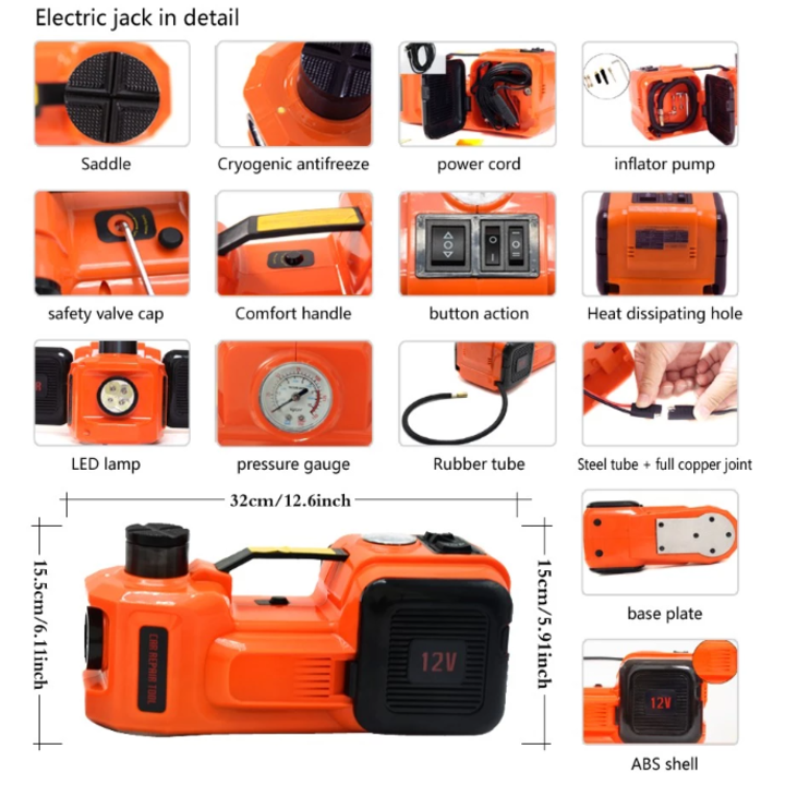 Bộ nâng kích gầm điện, kiêm máy bơm lốp và máy siết ốc ô tô đa năng 3 trong 1 ROGTZ TY-003 - HÀNG CHÍNH HÃNG