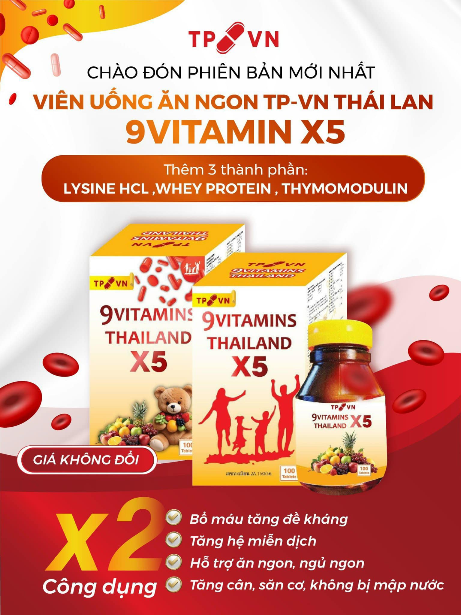 Vitamin TP X5 Thái Lan Viên Uống Hỗ Trợ Tăng Cân, Ăn Ngon, Cải Thiện Cân Nặng 100 Viên