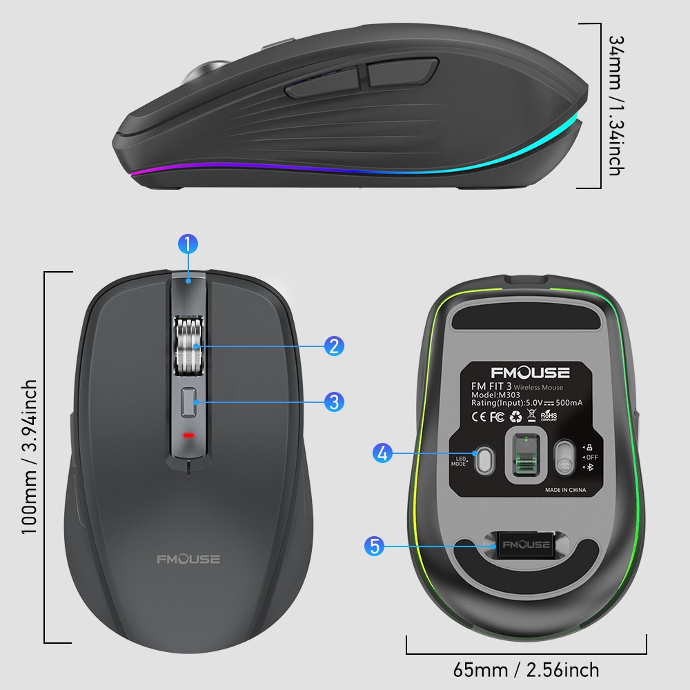 Chuột Led Không Dây M303 Đa kết nối Bluetooth 5.0 + Usb 2.4G Pin sạc TypeC chống ồn nhỏ gọn hàng nhập khẩu