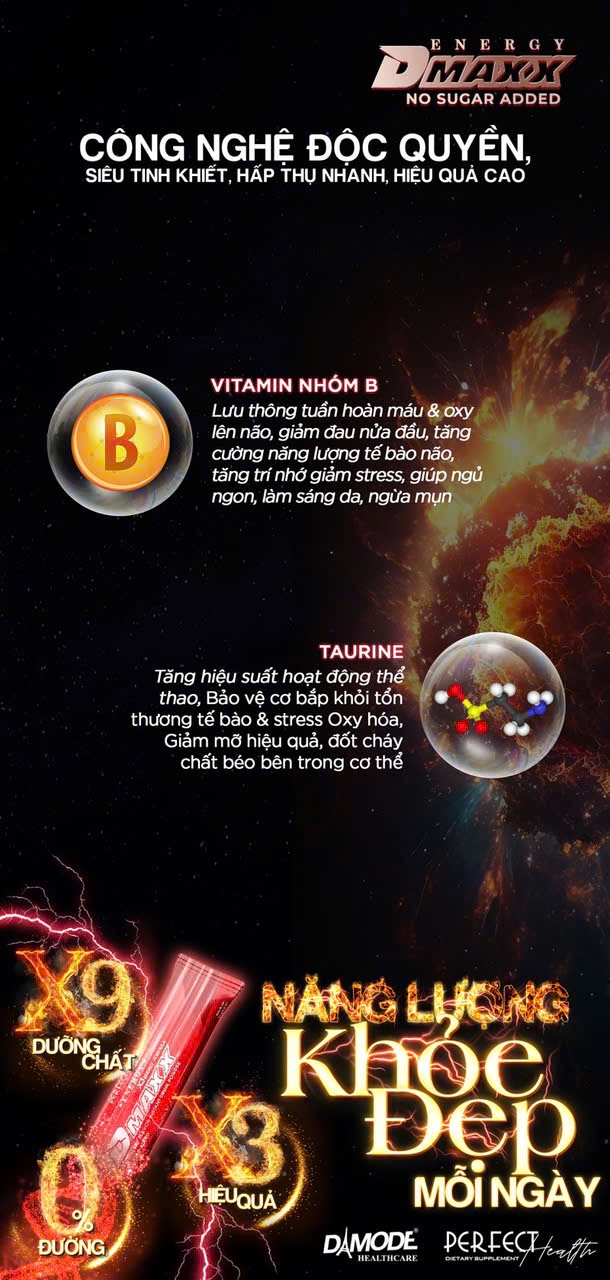 DMAXX thức uống bổ sung vitamin năng lượng không đường DAMODE 94 gói màu đỏ mỗi gói 2,2gr