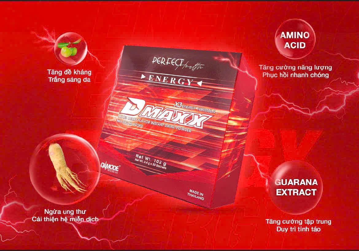 DMAXX thức uống bổ sung vitamin năng lượng không đường DAMODE 94 gói màu đỏ mỗi gói 2,2gr
