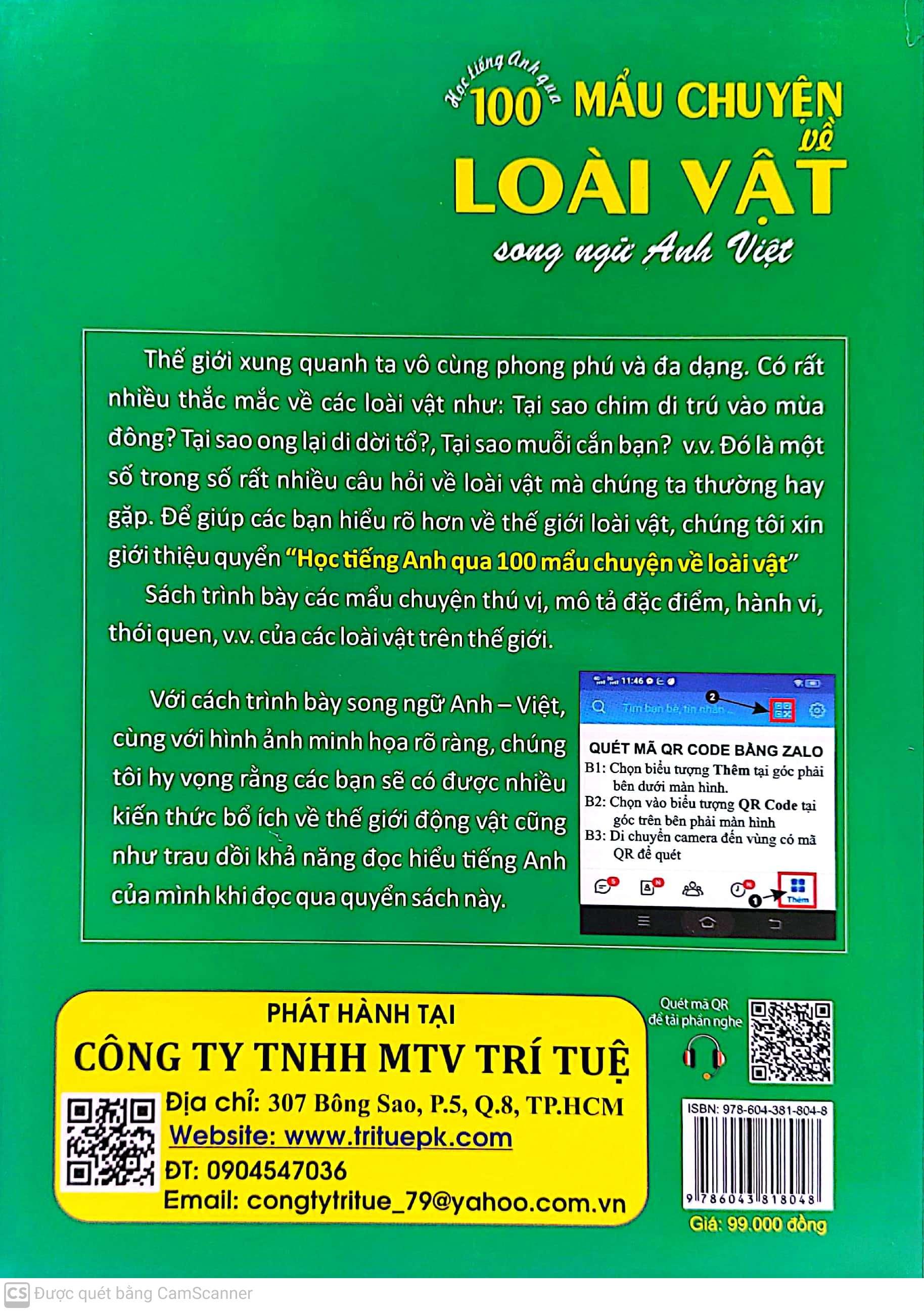 Học Tiếng Anh Qua 100 Mẩu Chuyện Về Loài Vật (Song Ngữ Anh - Việt)