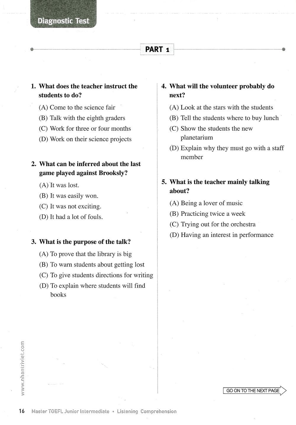 Master Toefl Junior Intermediate: Listening Comprehension