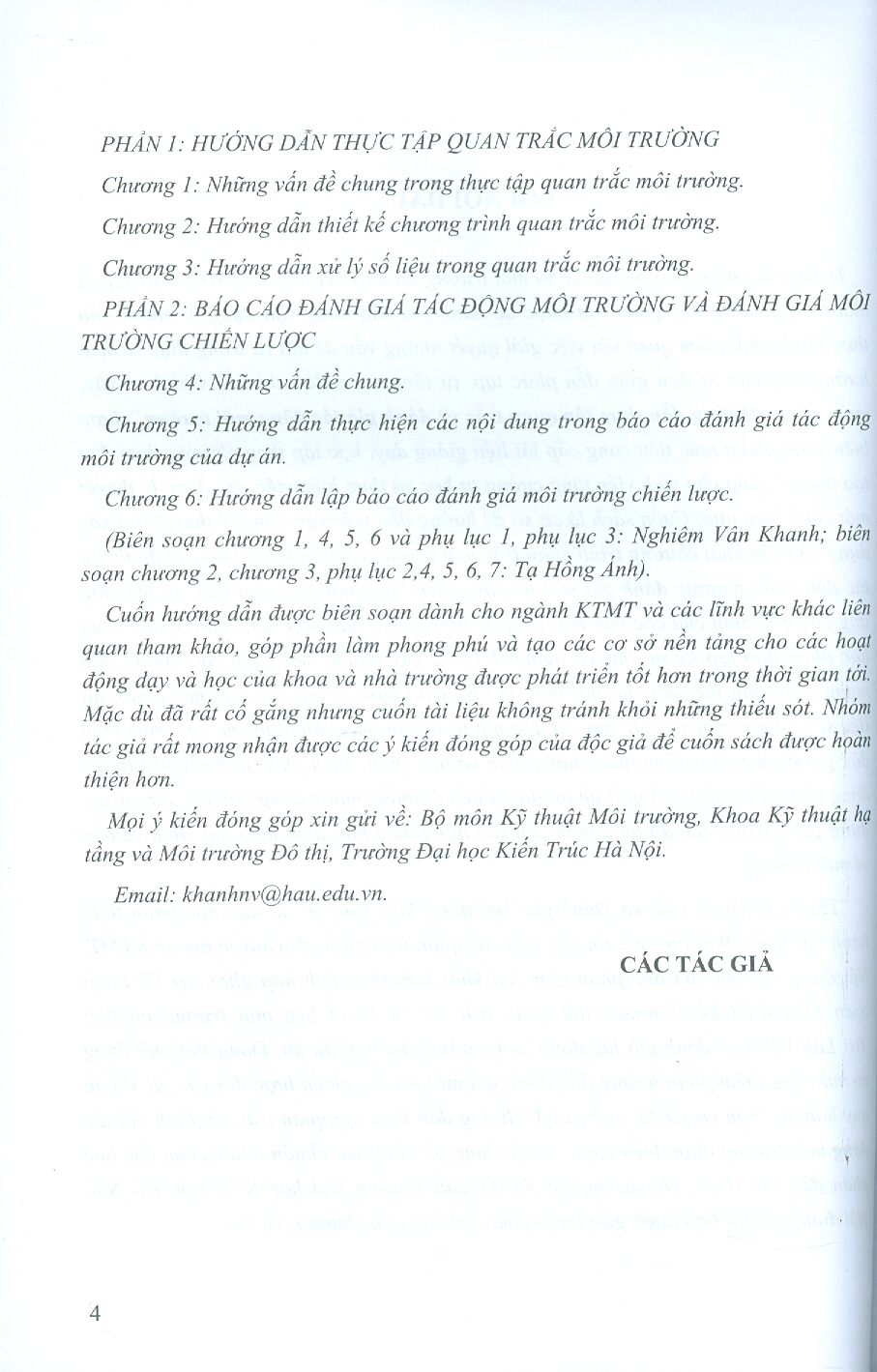 Hướng Dẫn Thực Tập Quan Trắc Và Đánh Giá Tác Động Môi Trường - Trường Đại học Kiến trúc Hà Nội. PGS. TS. Nghiêm Vân Khanh chủ biên, ThS. Tạ Hồng Ánh