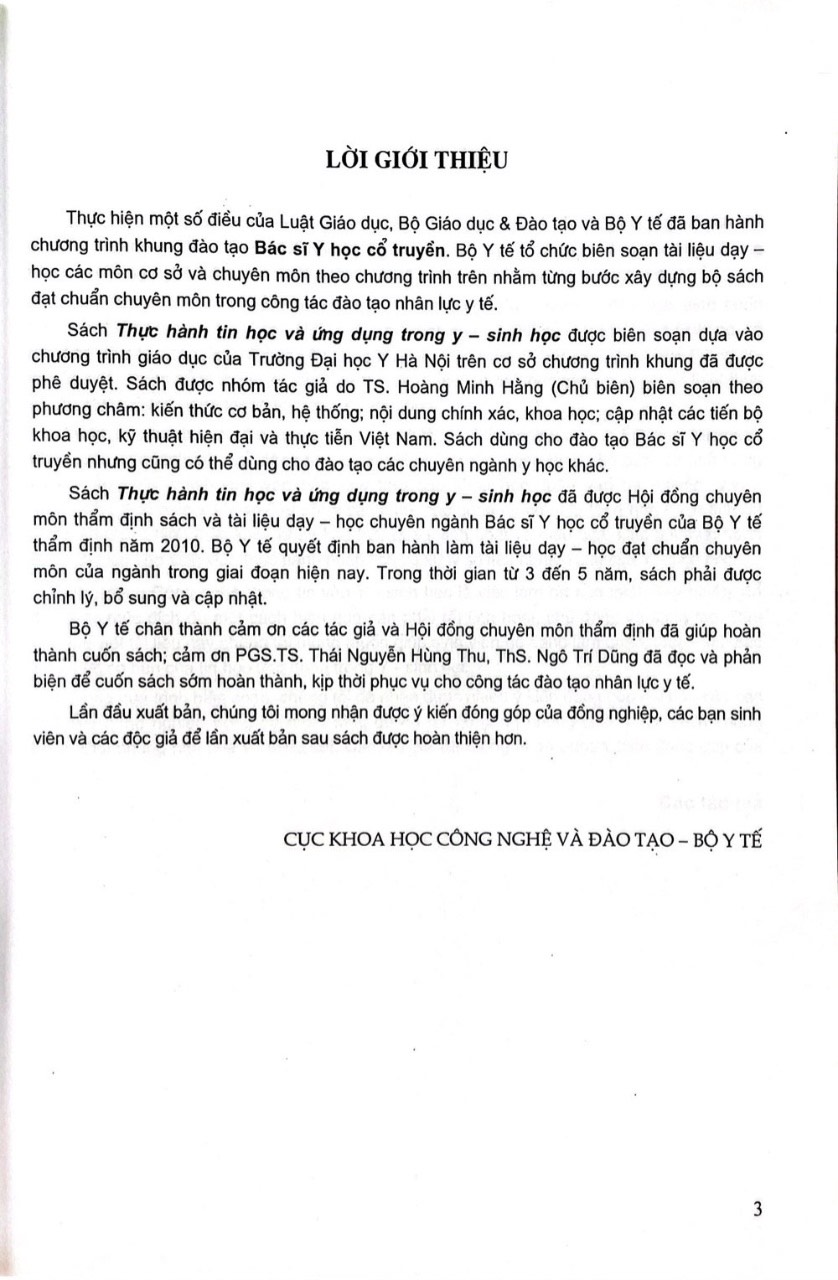 Thực Hành Tin Học Và Ứng Dụng Trong Y - Sinh Học (Dùng cho đào tạo bác sĩ y học cổ truyền)