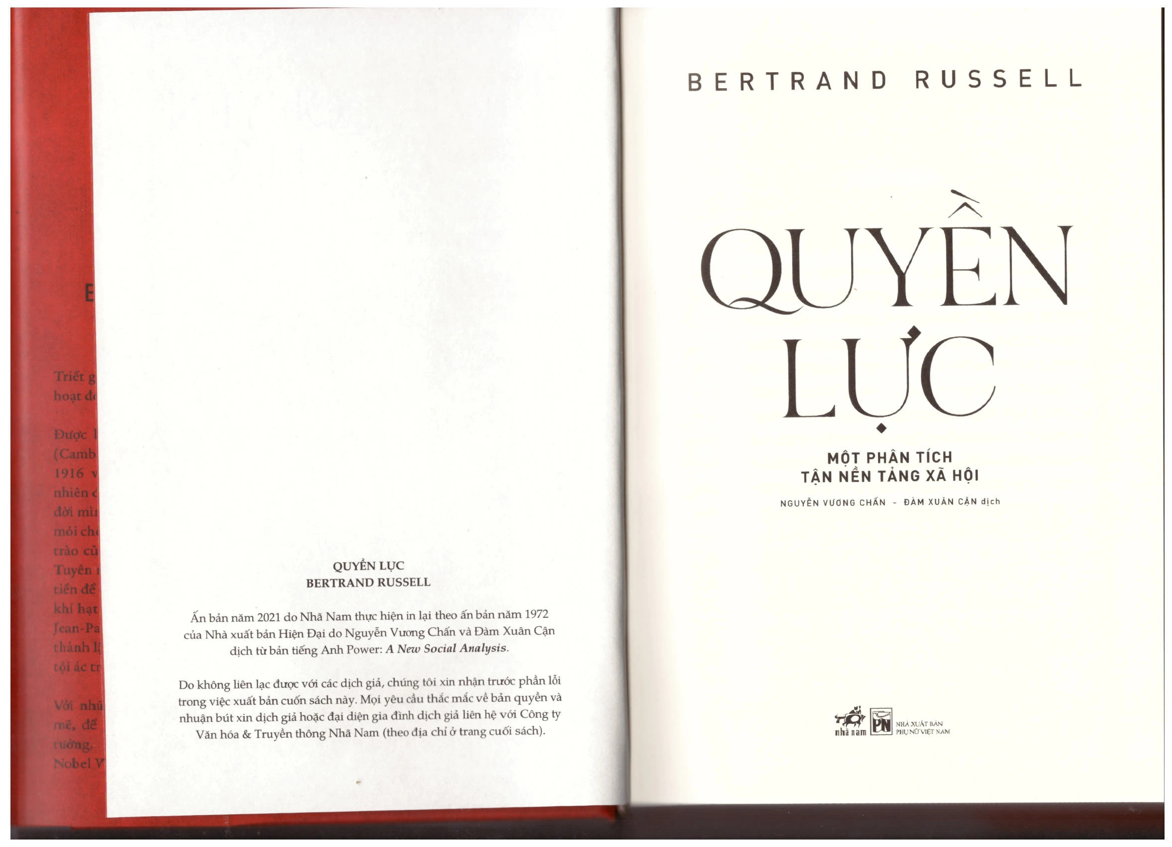 (Bìa Cứng) QUYỀN LỰC - Bertrand Russell - Nguyễn Vương Chấn , Đàm Xuân Cận dịch
