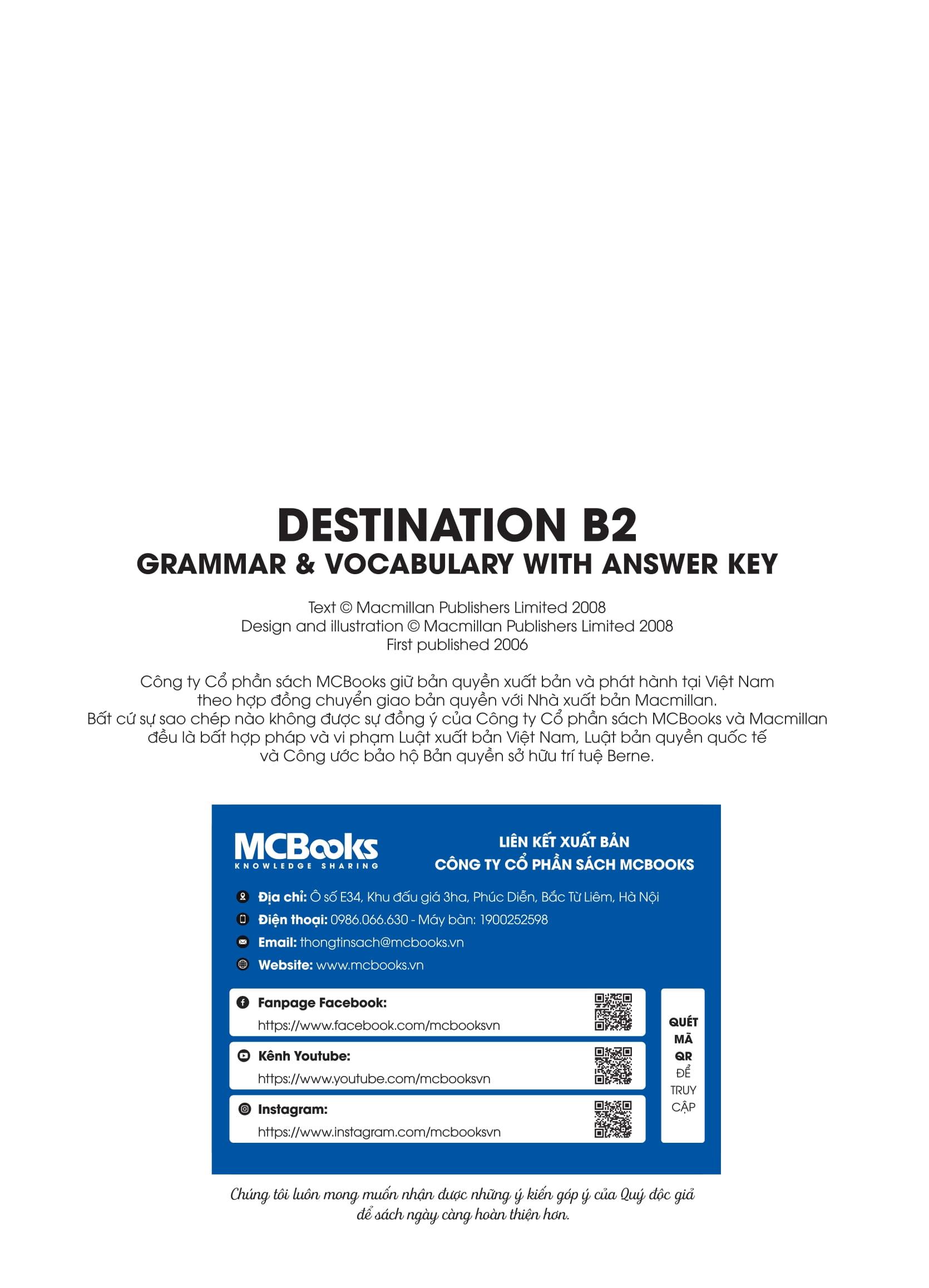 Destination B2 - Grammar And Vocabulary with Answer Key (Tái Bản)