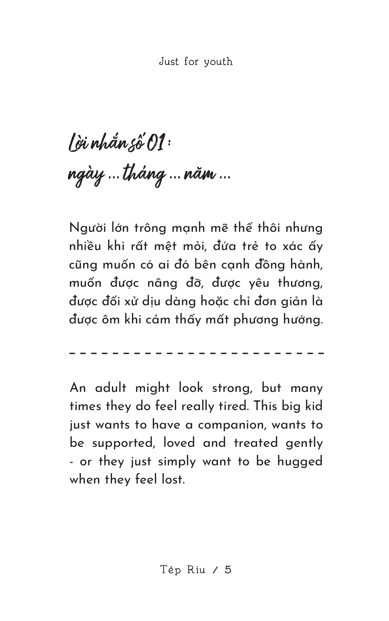 Combo 3 cuốn sách song ngữ Just For Youth + A Hug For Not Giving Up + The Journal To Grow Up